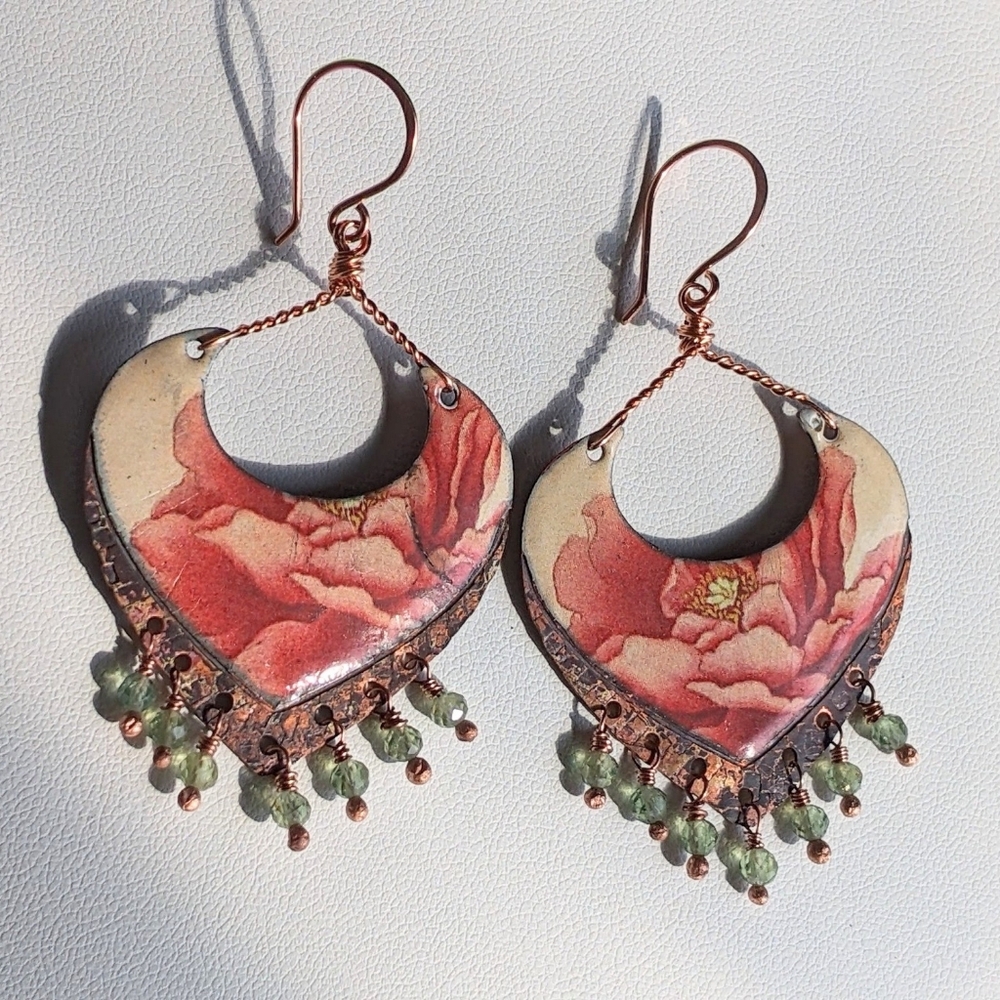 Oversized Earrings Artisan Copper Statement Jewelry Floral Gypsy Vibe